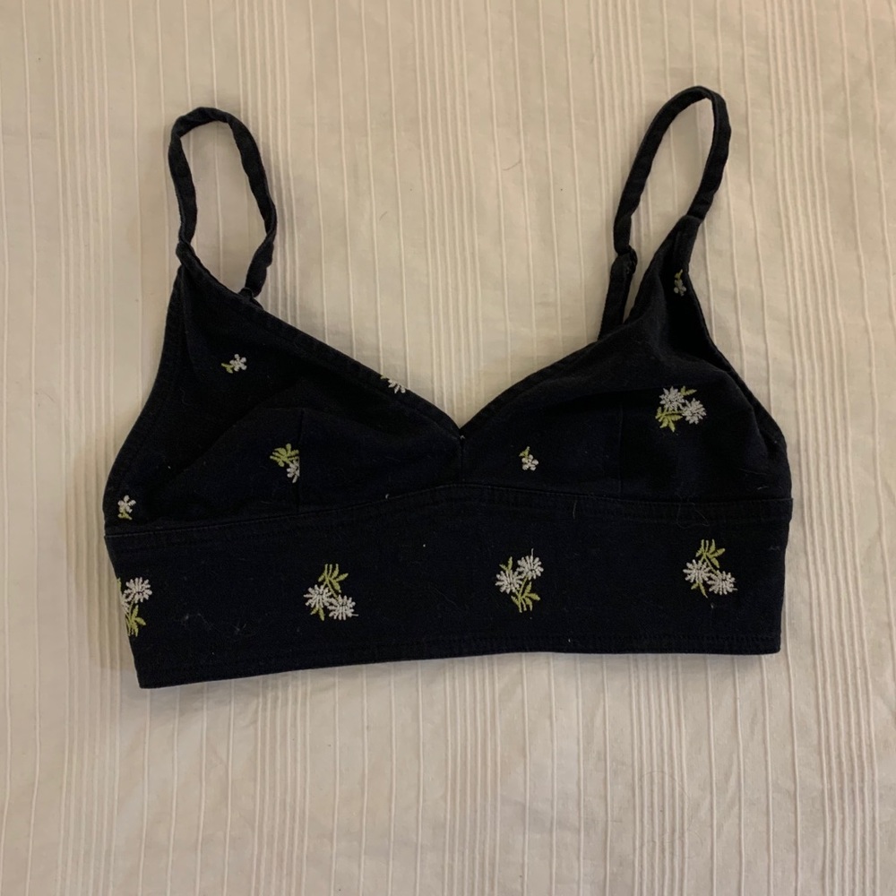 Black spaghetti strap, crop top with flowers (S)